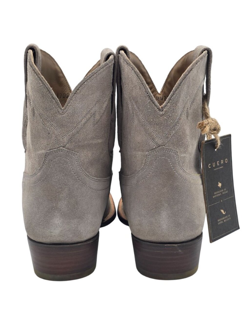 NEW Cuero Womens size 10B Suede Taupe Grey Ankle Cowboy Western Booties Handmade - Picture 10 of 16